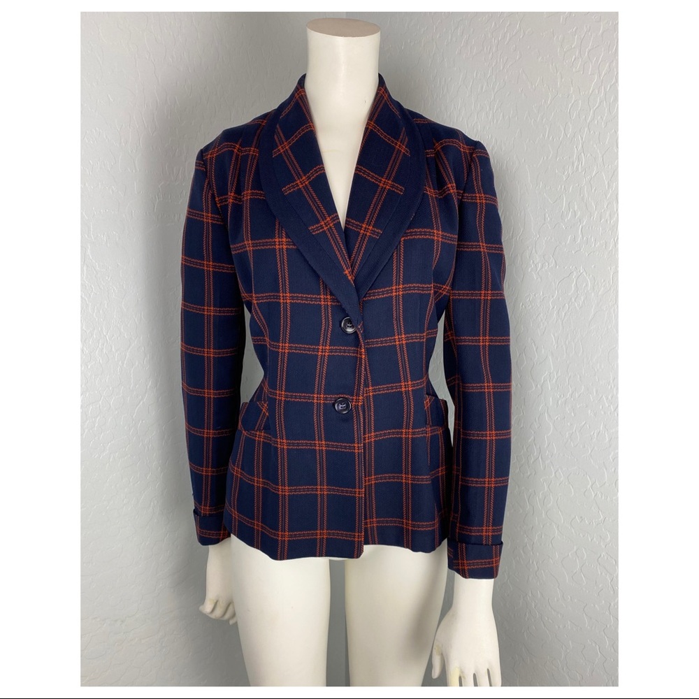 Vintage Miron Blue & Orange Plaid Wool Blazer